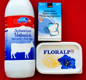 leite, manteiga e creme de leite